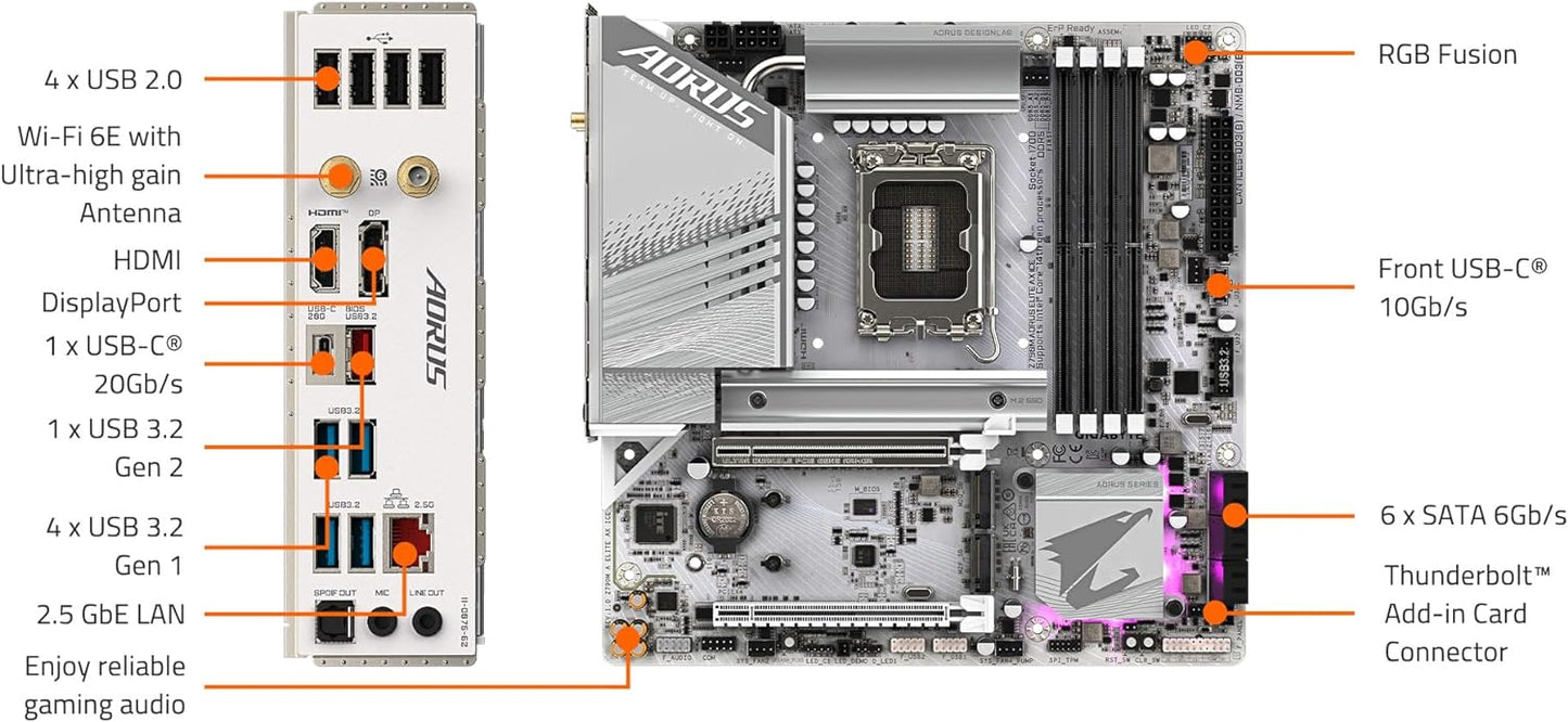 GIGABYTE Z790M AORUS Elite AX ICE Wifi 6E DDR5 LGA 1700 (Intel 12th, 13th, 14th Gen)