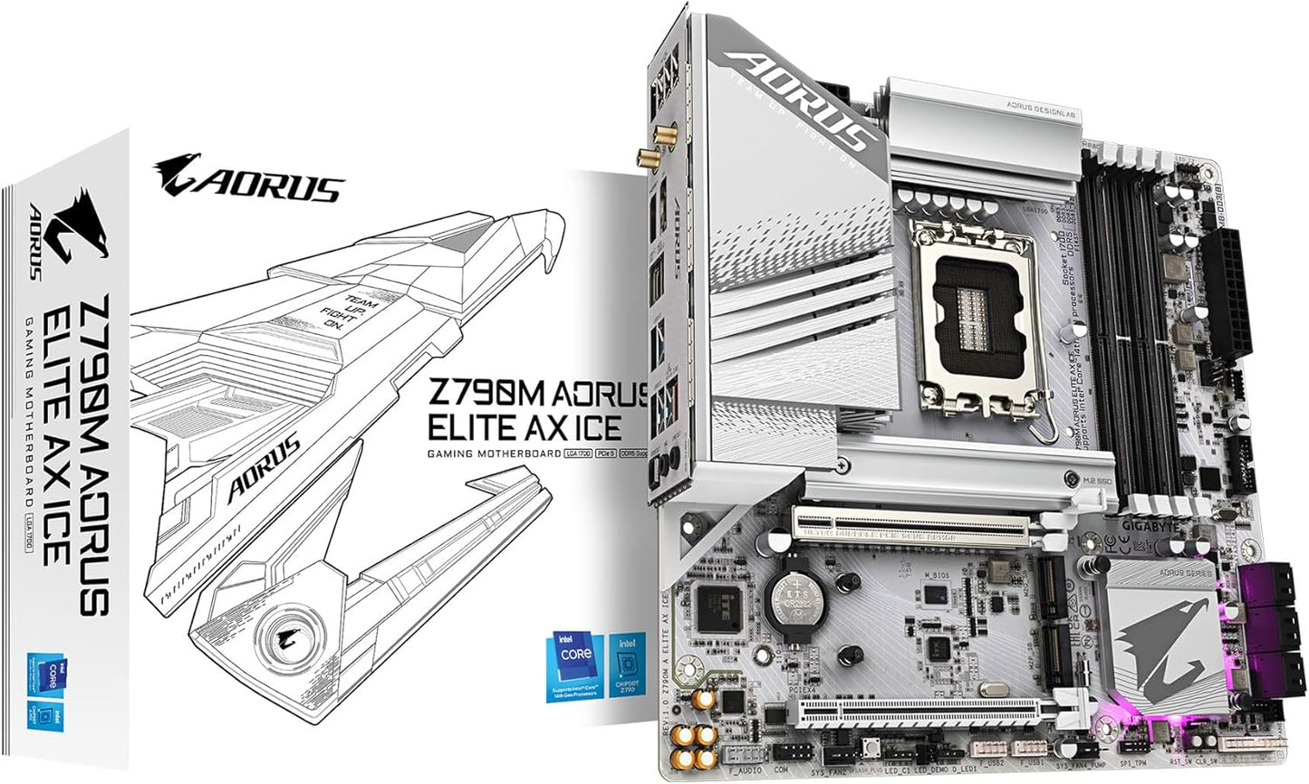 GIGABYTE Z790M AORUS Elite AX ICE Wifi 6E DDR5 LGA 1700 (Intel 12th, 13th, 14th Gen)